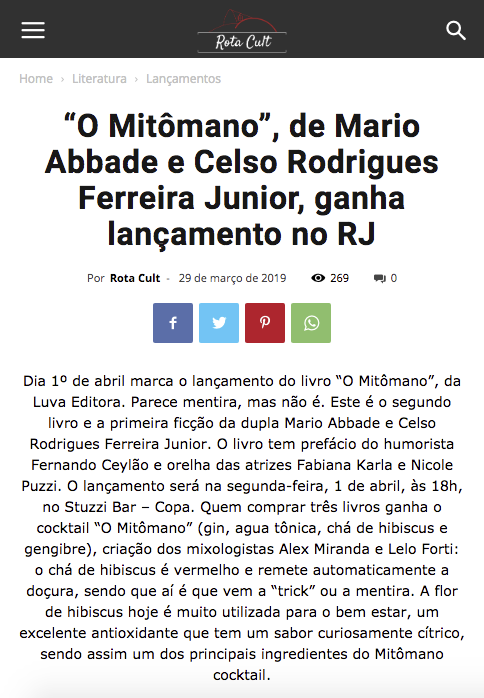 "O Mitômano, de Mario Abbade e Celso Rodrigues Ferreira Junior, ganha lançamento no RJ