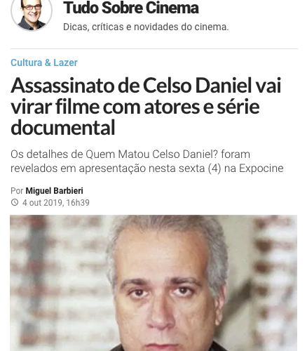 Assassinato de Celso Daniel vai virar filme documento com atores e série documental